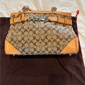 Coach Brown and Tan Signature Shoulder Bag